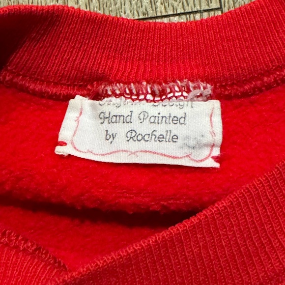Vintage Hand Painted Mouse Sewing Crewneck Sweatshirt Red Size Large - Picture 3 of 4